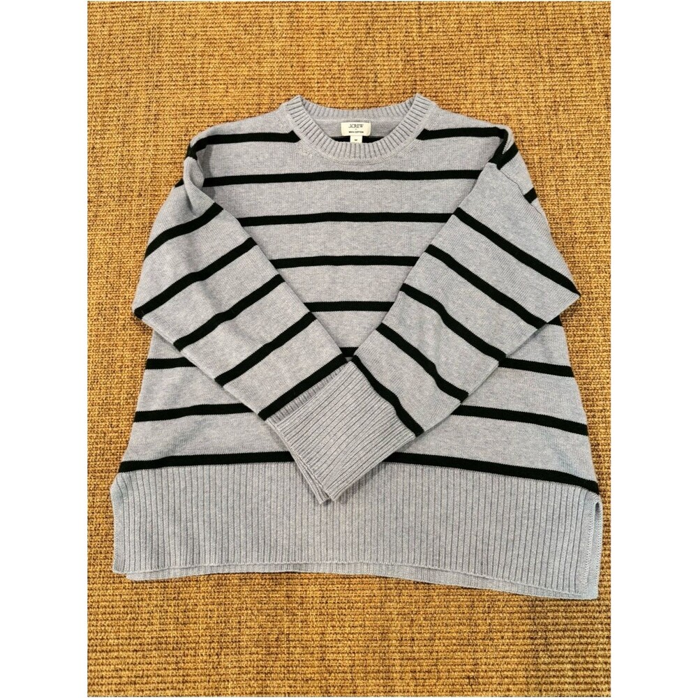J. Crew Factory Woman’s Light Blue and Green Striped Crewneck Sweater